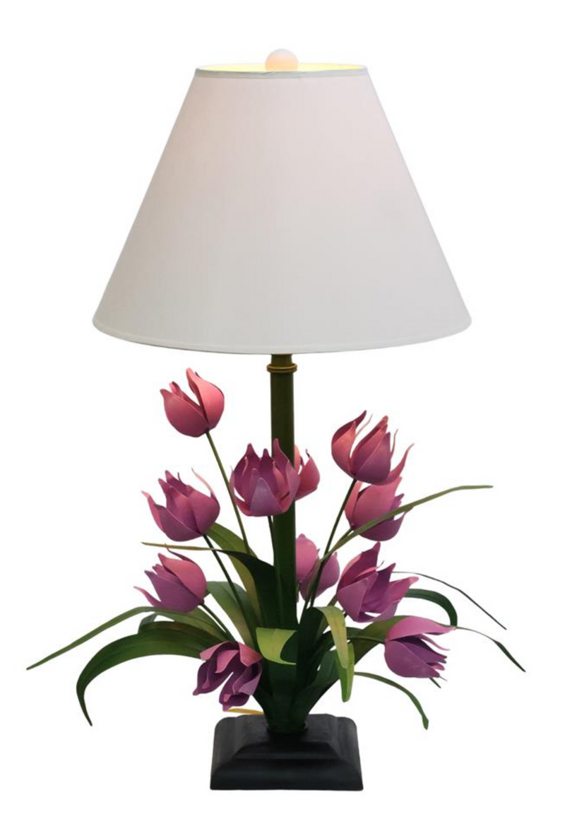 Hand  Painted Multi-Color Lavender Lamp with Ivory Shade and Ball Finial