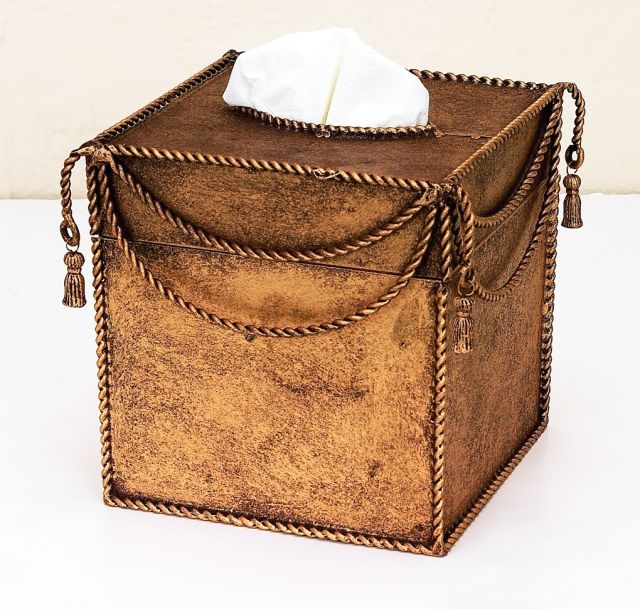 Antique Gold Iron Swag & Tassel Tissue Box