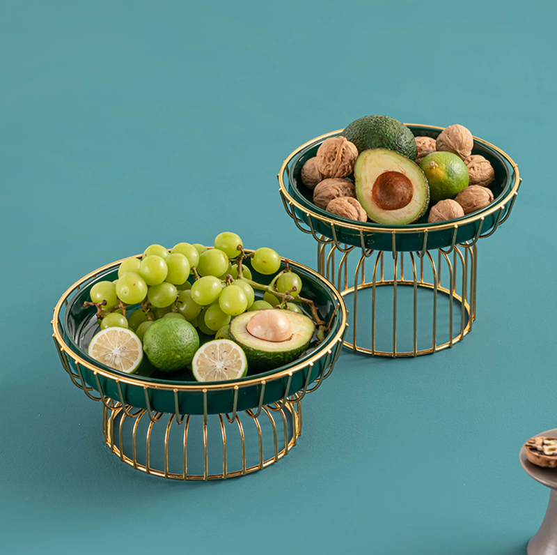 Green Fruit plate on a Gold Stand SMALL