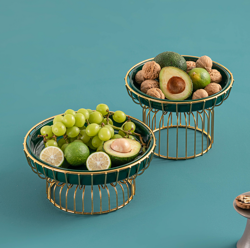 Green Fruit plate on a Gold Stand LARGE