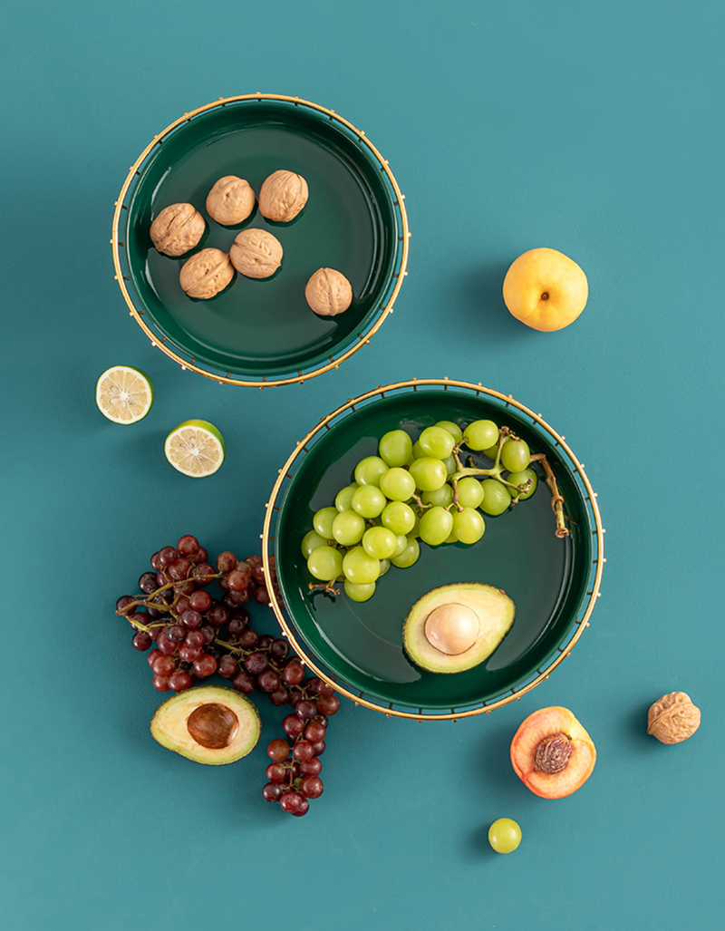 Green Fruit plate on a Gold Stand LARGE