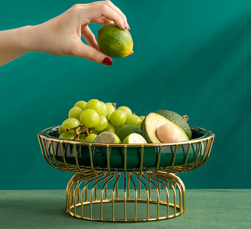 Green Fruit plate on a Gold Stand LARGE