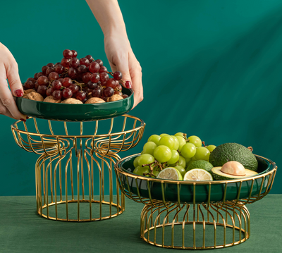 Green Fruit plate on a Gold Stand LARGE