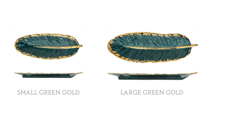 Green with Gold Leaf Plate / Tray LARGE