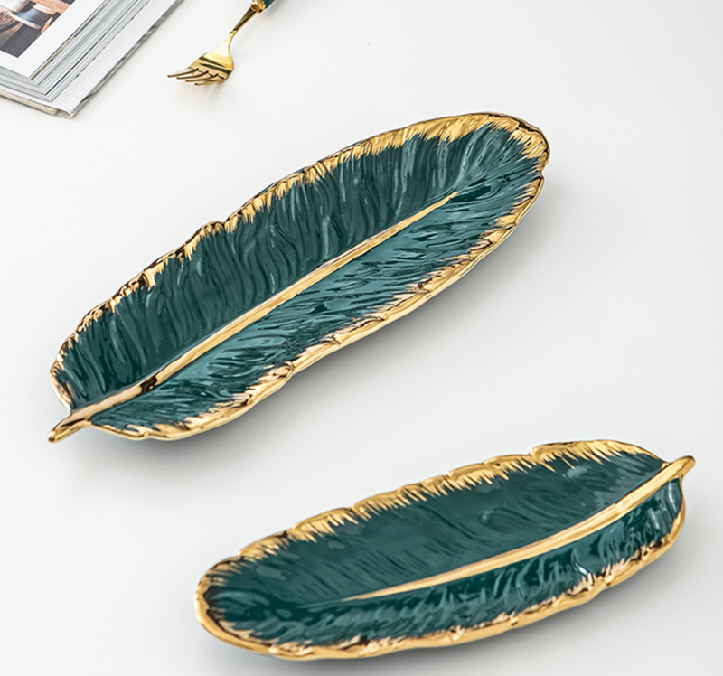 Green with Gold Leaf Plate / Tray LARGE