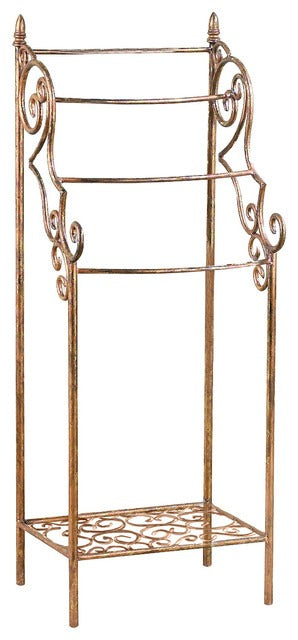 Italian Gold Iron Four Rod Towel Rack with Bottom Shelf